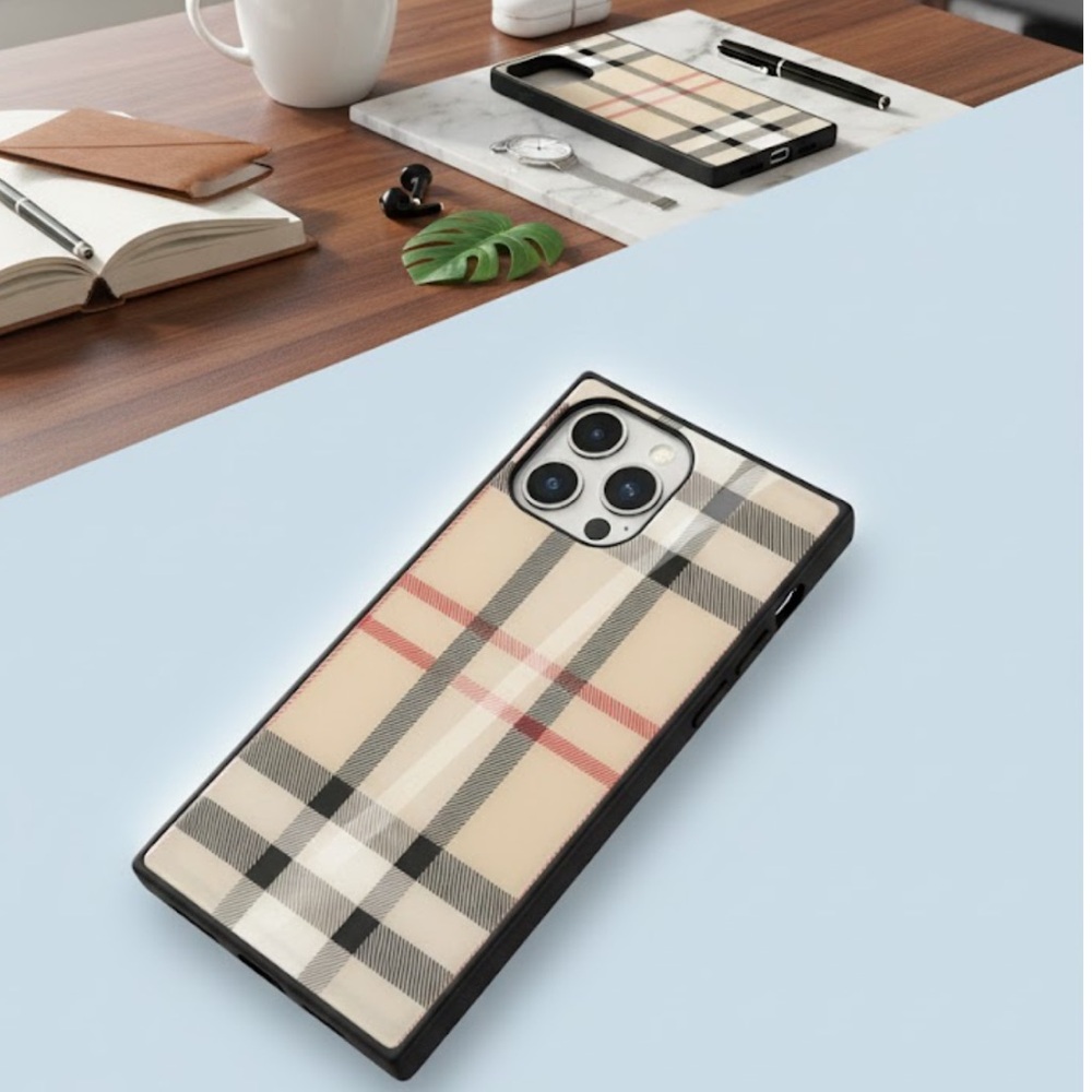 Elegant Checkered Phone Case - Black and Cream